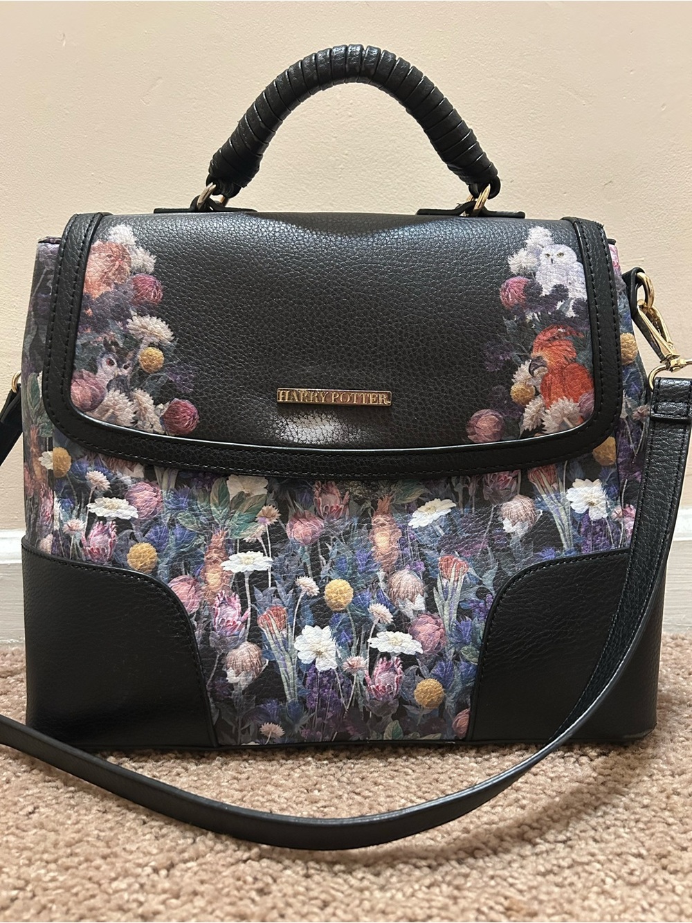 Harry Potter Black Floral Satchel Purse